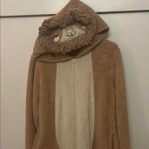 Celebrate Halloween Brown Sloth Hooded Onesie adult size large 12/14